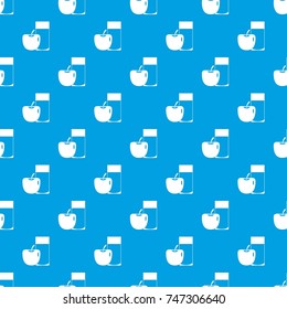 Glass of drink and apple pattern repeat seamless in blue color for any design. Vector geometric illustration