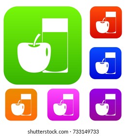 Glass of drink and apple set icon color in flat style isolated on white. Collection sings vector illustration