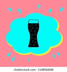 A glass with a drink. Black icon in a bubble on a pink background. Vector