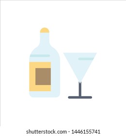 Glass, Drink, Bottle, Wine  Flat Color Icon. Vector icon banner Template