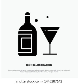 Glass, Drink, Bottle, Wine solid Glyph Icon vector