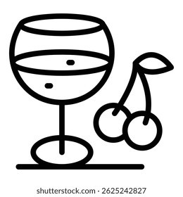 Glass with drink and cherry icon. Outline glass with drink and cherry vector icon for web design isolated on white background