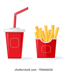 Glass of drink with french fries. Vector illustration