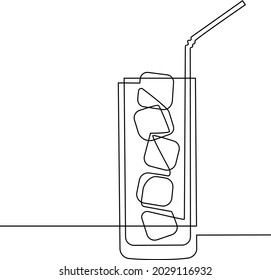 Glass. Drink with ice. Continuous line drawing. Vector illustration