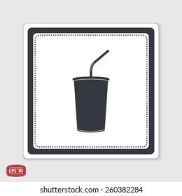 Glass with a drink icon. Flat design style. Made vector illustration. Emblem or label with shadow.