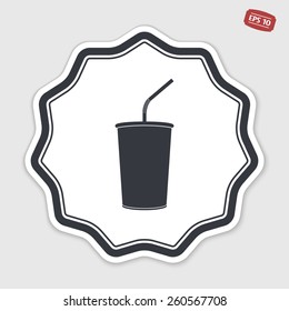 Glass with a drink icon. Flat design style. Made vector illustration. Emblem or label with shadow.
