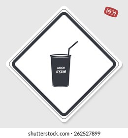 Glass with a drink icon. Flat design style. Made vector illustration. Emblem or label with shadow.