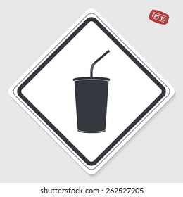 Glass with a drink icon. Flat design style. Made vector illustration. Emblem or label with shadow.