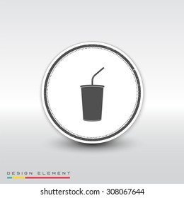 Glass with a drink icon. Flat design style. Made vector illustration. Emblem or label with shadow.
