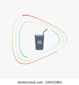 Glass with a drink icon and text. Flat design style. Made vector illustration