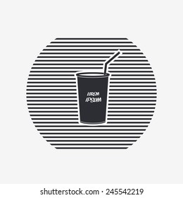 Glass with a drink icon and text. Flat design style. Made vector illustration