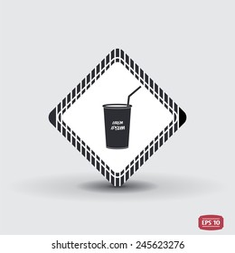 Glass with a drink icon and text. Flat design style. Made vector illustration