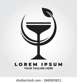 Glass drink and leaf simple logo vector. Coocktail glass drink