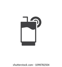 Glass drink with lime and straw vector icon. filled flat sign for mobile concept and web design. Fitness diet cocktail simple solid icon. Symbol, logo illustration. Pixel perfect vector graphics