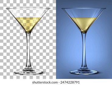 A glass with a drink on a transparent and blue background. Vector illustration