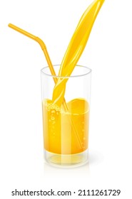 Glass for drink with orange juice. Kitchen tableware. Isolated on white background. Eps10 vector illustration.