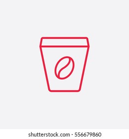 glass drink paper plastic coffee cup with coffee bean line icon red on white background