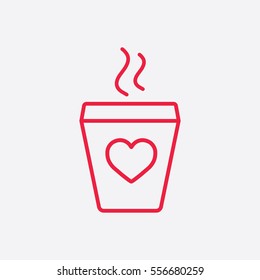 glass drink paper plastic coffee cup with heart and steam line icon red on white background