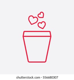 glass drink paper plastic coffee cup with heart steam line icon red on white background
