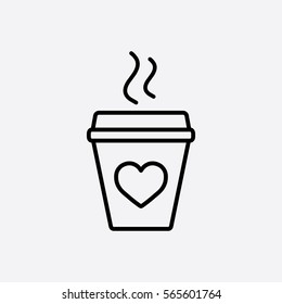glass drink paper plastic coffee cup with heart and steam line icon