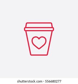 glass drink paper plastic cola coffee cup with heart line icon red on white background