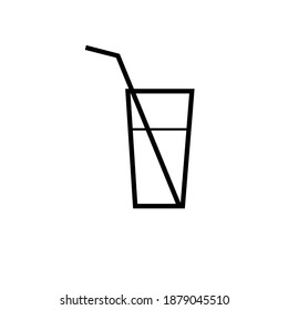 a glass with a drink and a straw. simple black and white icon. vector illustration
