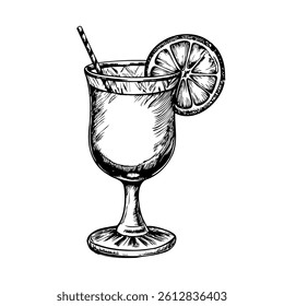 A glass of a drink with a straw and a slice of orange on top