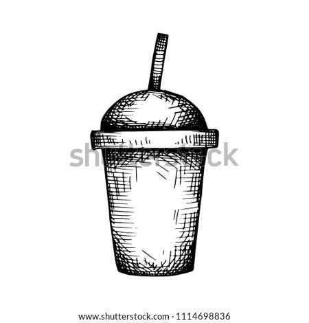 glass with drink vector icon sketch. isolated on white background