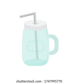 Glass Drink Vector Illustration Graphic. Hand Drawn Environment Friendly, Zero Waste Jar With Metal Straw. Isolated.