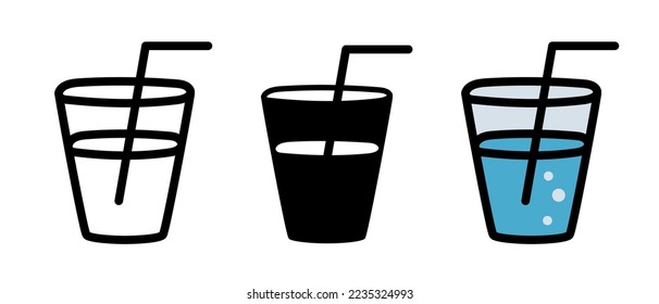 Glas mit einem Getränk. Glas mit Wasser. Schwarze Vektorgrafik, einzeln auf weißem Hintergrund.