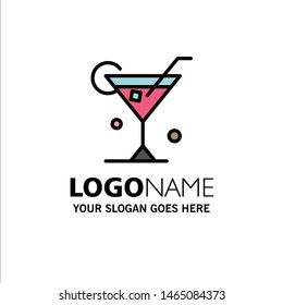 Glass, Drink, Wine, Spring Business Logo Template. Flat Color. Vector Icon Template background