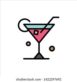 Glass, Drink, Wine, Spring  Flat Color Icon. Vector icon banner Template