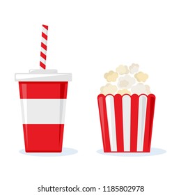 Glass of drinkand popcorn. Vector illustration