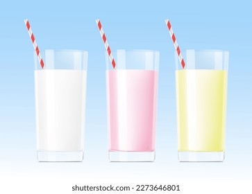 Glass drinking glasses and straws. Vector illustration.  Easy to use for your design, advertising, promo and etc. EPS10.   