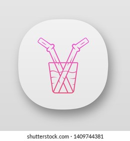 Glass drinking straw app icon. Reusable cocktail, soda, lemonade beverage accessory. Cold soft drink kitchen utensil. UI/UX user interface. Web or mobile applications. Vector isolated illustrations