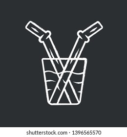 Glass drinking straw chalk icon. Reusable cocktail, soda, lemonade beverage accessory. Cold soft drink kitchen utensil. Isolated vector chalkboard illustration