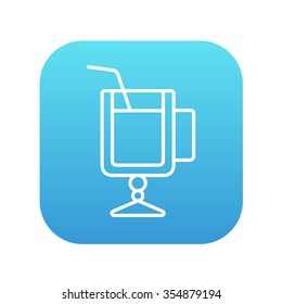 Glass with drinking straw line icon for web, mobile and infographics. Vector white icon on the blue gradient square with rounded corners isolated on white background.