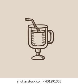Glass with drinking straw sketch icon.
