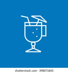 Glass with drinking straw and umbrella line icon.