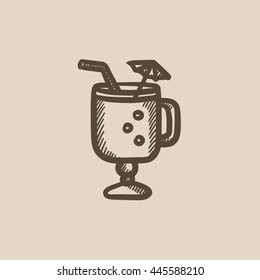Glass with drinking straw and umbrella vector sketch icon isolated on background. Hand drawn Glass with drinking straw icon. Glass with drinking straw sketch icon for infographic, website or app.