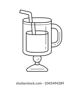 Glass with drinking straw vector line icon isolated on white background. Hot wine in glass with drinking straw line icon for infographic, website or app.