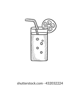 Glass with drinking straw vector sketch icon isolated on background. Hand drawn Glass with drinking straw icon. Glass with drinking straw sketch icon for infographic, website or app.