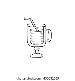 Glas mit trinkbarem Stroh, Vektorgrafik Symbol einzeln auf Hintergrund. Handgezeichnetes Glas mit Trinkstrohsymbol. Glas mit Trinkstrohskizze für Infografik, Website oder App.