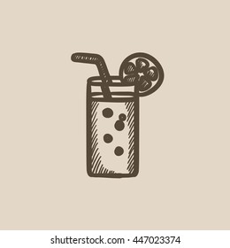 Glass with drinking straw vector sketch icon isolated on background. Hand drawn Glass with drinking straw icon. Glass with drinking straw sketch icon for infographic, website or app.