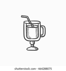 Glass with drinking straw vector sketch icon isolated on background. Hand drawn Glass with drinking straw icon. Glass with drinking straw sketch icon for infographic, website or app.