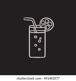 Glass with drinking straw vector sketch icon isolated on background. Hand drawn Glass with drinking straw icon. Glass with drinking straw sketch icon for infographic, website or app.