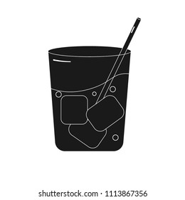 glass of drinks,  cocktail flat icon, black and white, vector illustration, EPS10