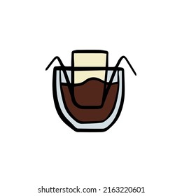 glass with Drip coffee bag. cup of coffee