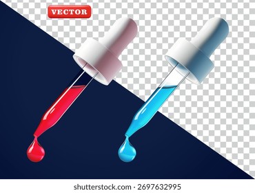Conta-gotas de vidro, vetor 3D. Adequado para ciência, química e educação