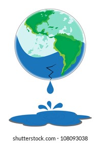 Glass Earth with a broken bottom leaking water.